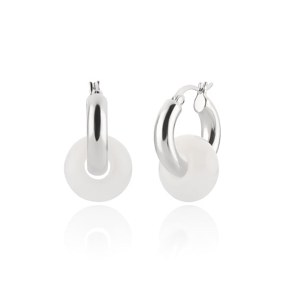 Silver white jade hoop earrings
