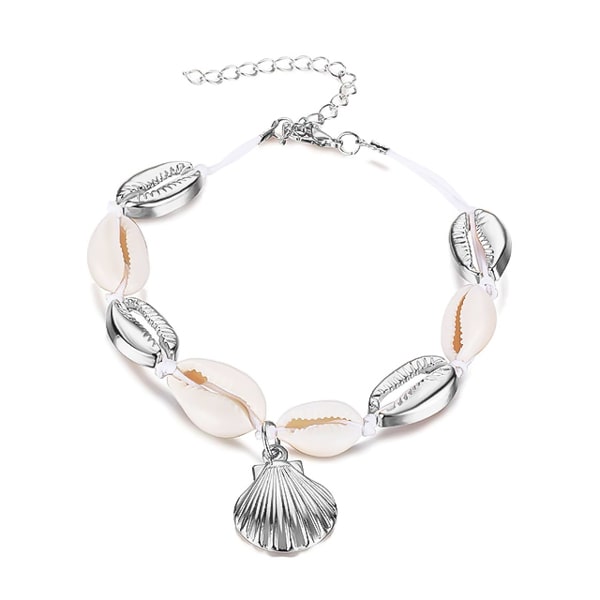 Silver and white seashell cowrie shell anklet