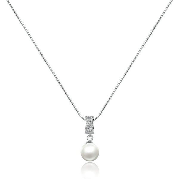 Silver zirconia pearl pendant necklace