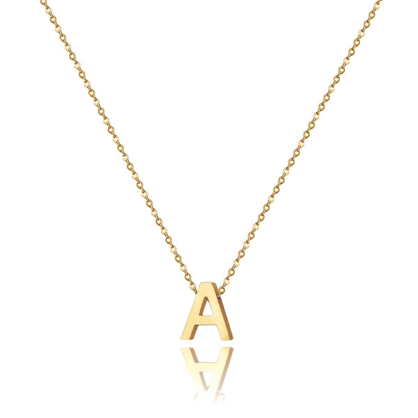 Simple waterproof gold necklace with initial letter charm
