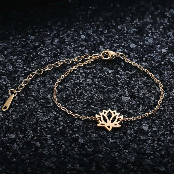 Waterproof gold lotus flower charm bracelet