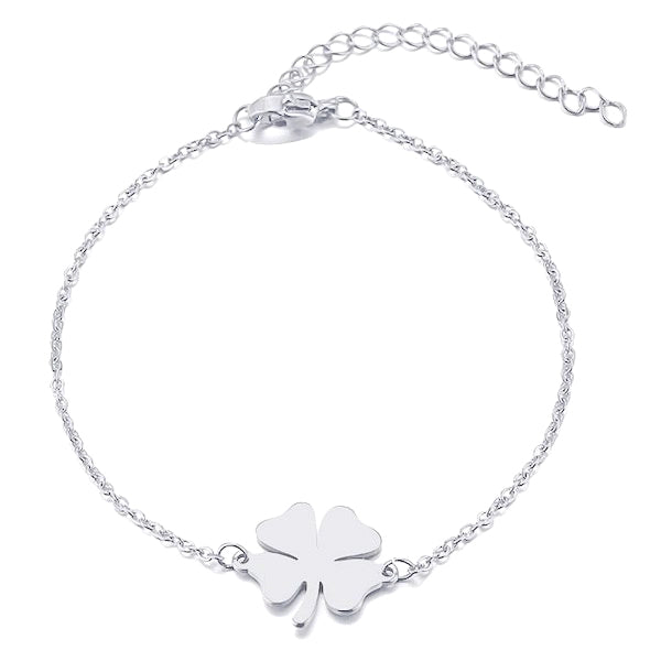 Simple silver clover luck bracelet