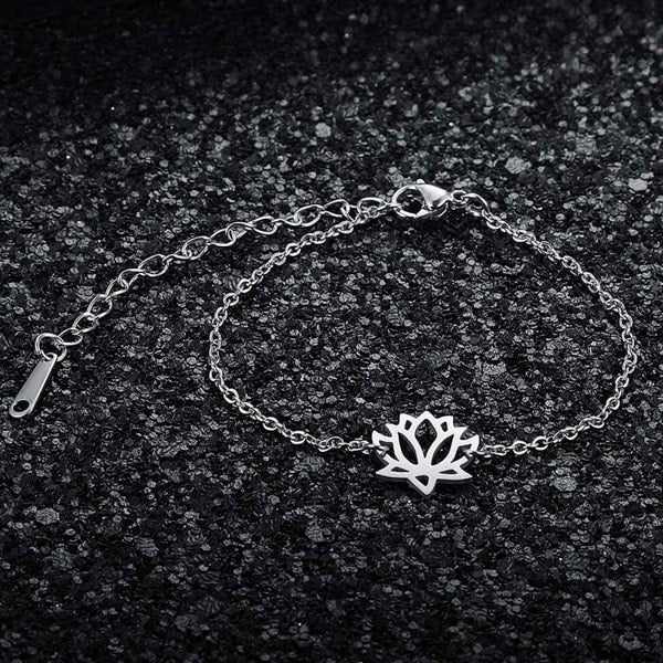 Waterproof silver lotus flower charm bracelet