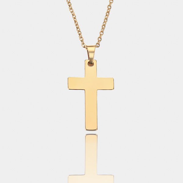 Simple gold cross pendant necklace details