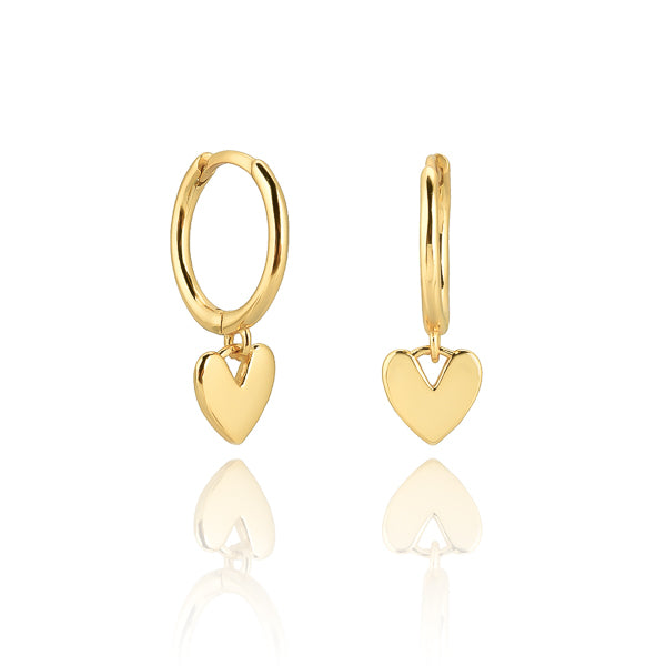 Simple gold heart huggie hoop drop earrings