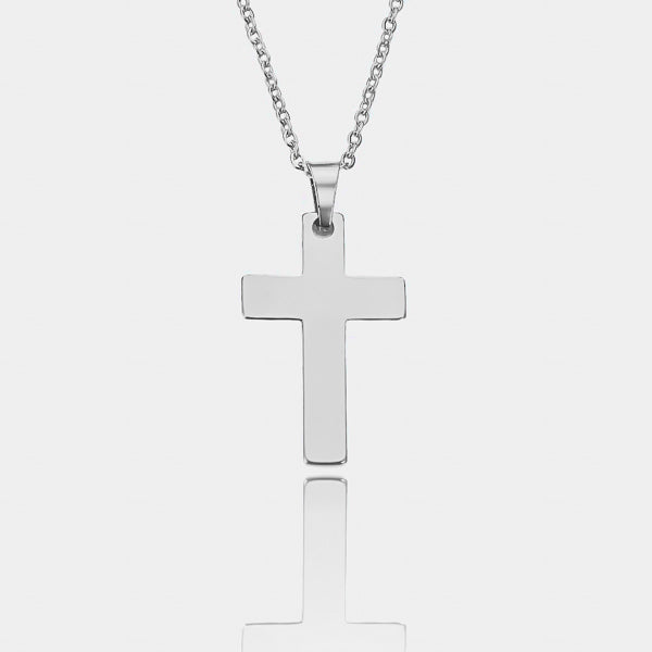 Simple silver cross pendant necklace details