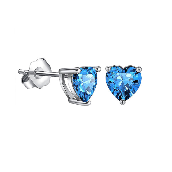 Sky blue cubic zirconia heart stud earrings