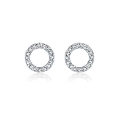 Small Silver CZ Circle Stud Earrings