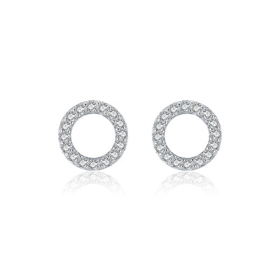 Small Silver CZ Circle Stud Earrings