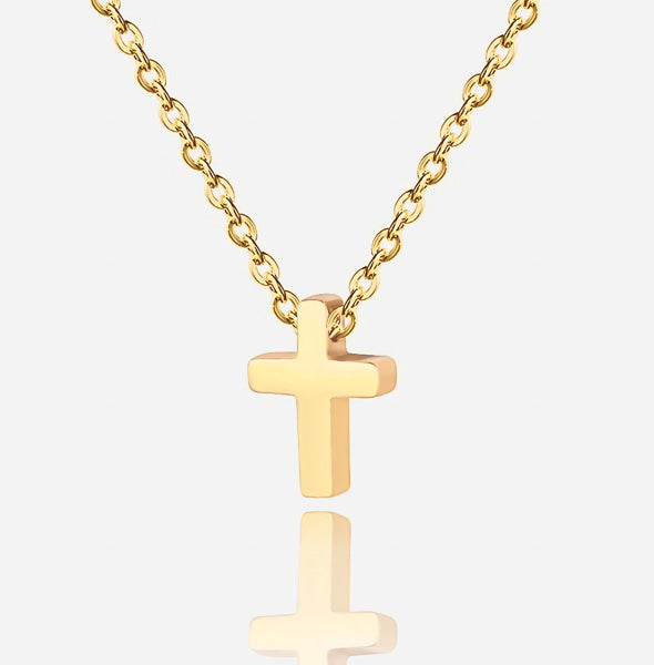 Small gold cross necklace details