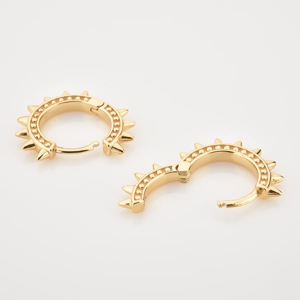Small gold spike hoop earrings details