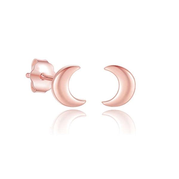 Small rose gold moon stud earrings