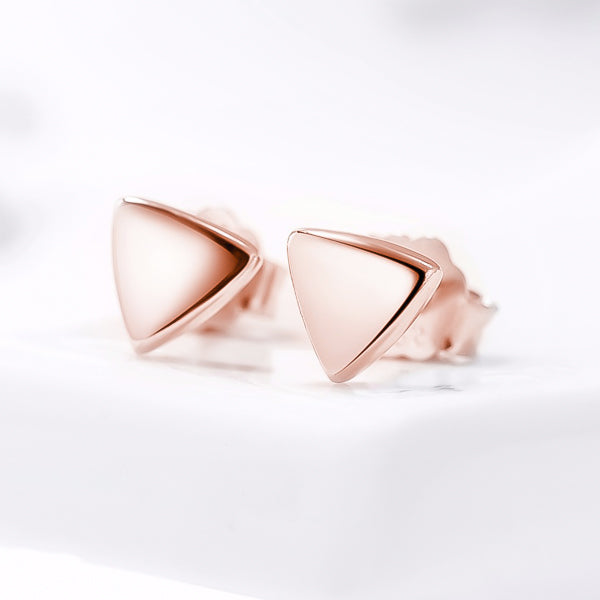 Small rose gold triangle stud earrings details