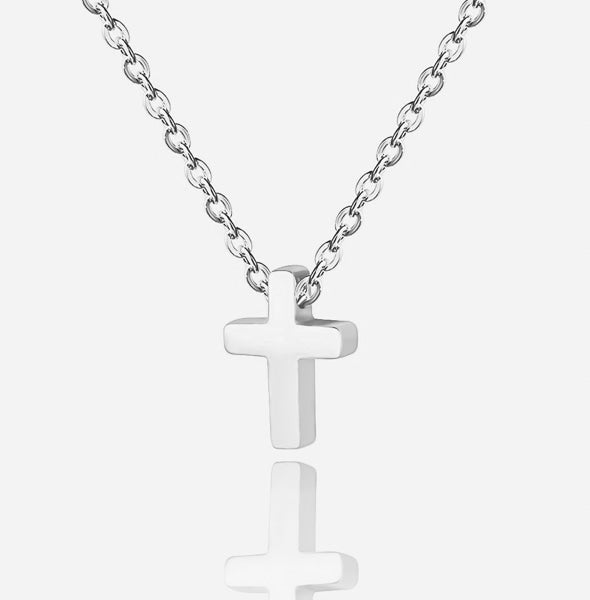 Small silver cross necklace details