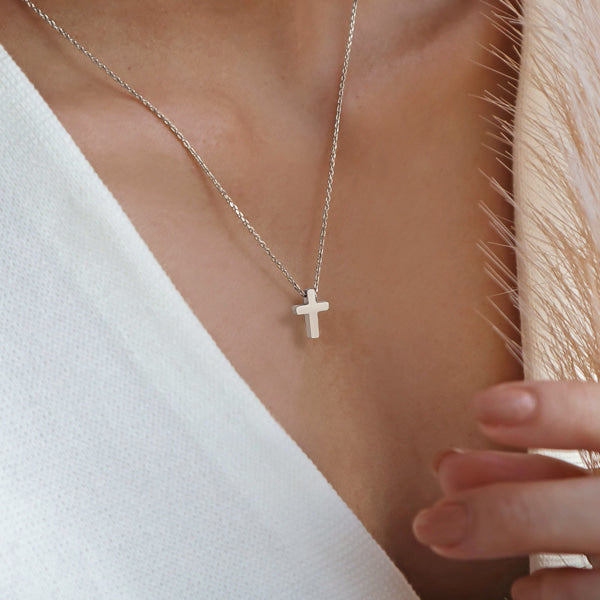 Small Silver Cross Necklace - Main Image