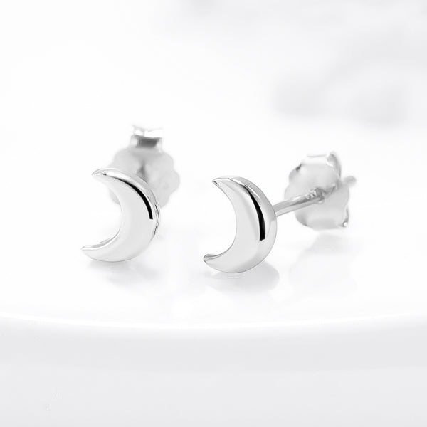 Small silver moon stud earrings details