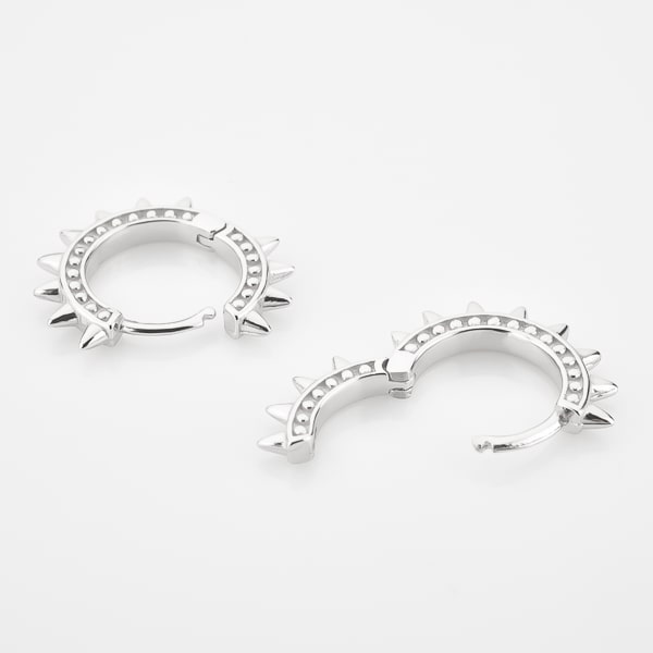Small silver spike hoop earrings details