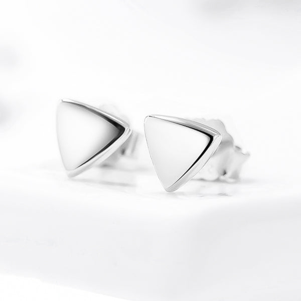 Small silver triangle stud earrings details