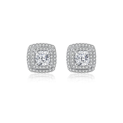 Square Cubic Zirconia Halo Stud Earrings