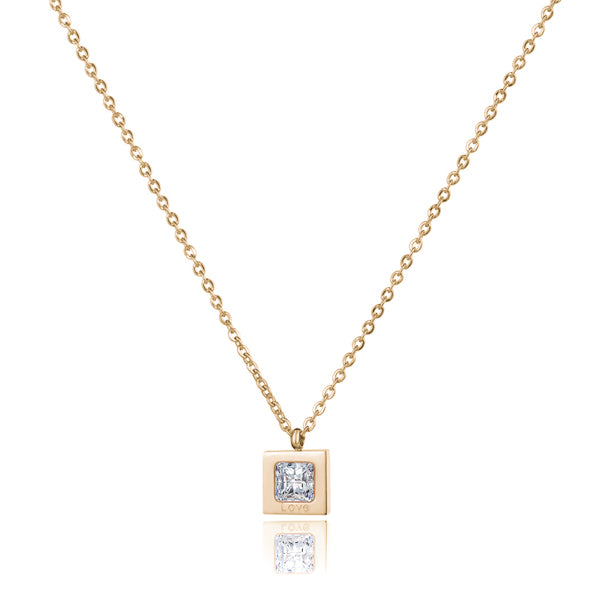Gold square love crystal necklace