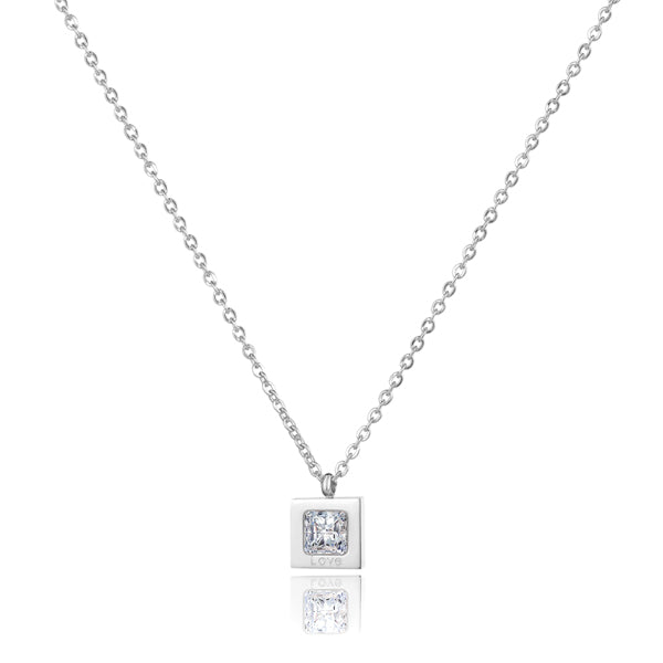 Silver square love crystal necklace