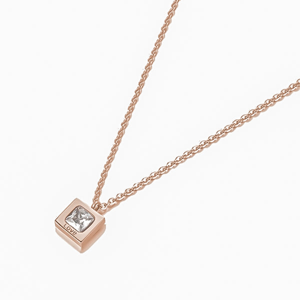 Square rose gold pendant on a dainty chain