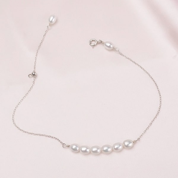 Sterling silver pearl anklet