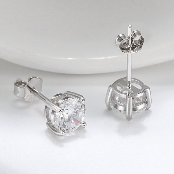 Sterling silver clear white cubic zirconia stud earrings
