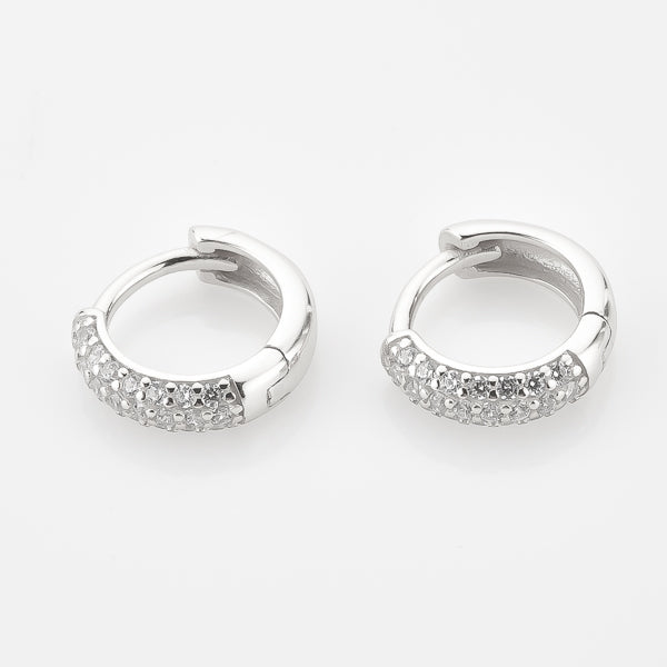 Silver cubic zirconia pavé mini hoop earrings details