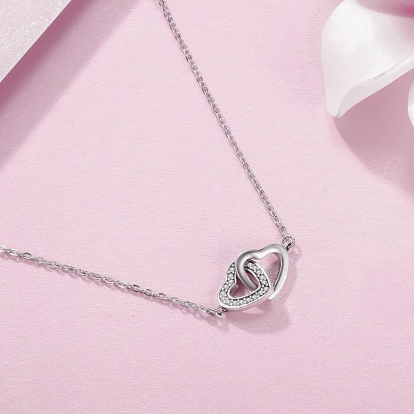 Double heart necklace made of sterling silver and cubic zirconia