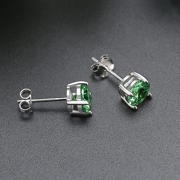 Sterling silver emerald green cubic zirconia stud earrings
