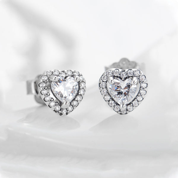 Sterling silver heart cubic zirconia halo stud earrings