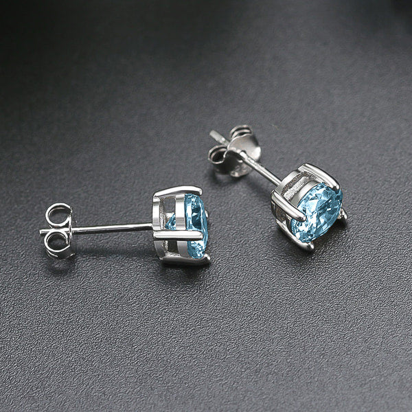 Sterling silver light blue cubic zirconia stud earrings