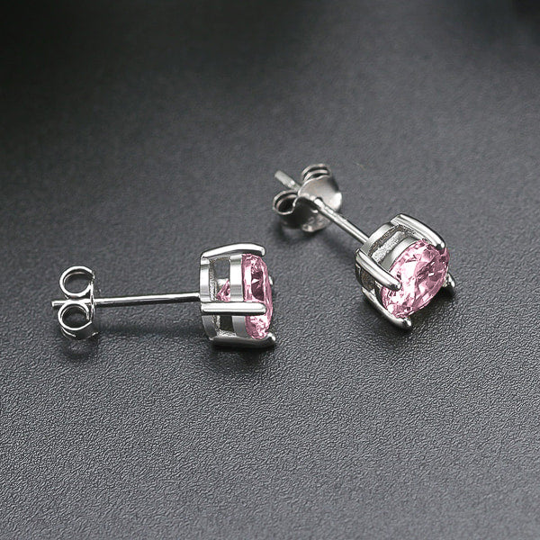 Sterling silver pink cubic zirconia stud earrings
