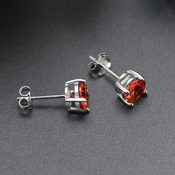 Sterling silver red cubic zirconia stud earrings