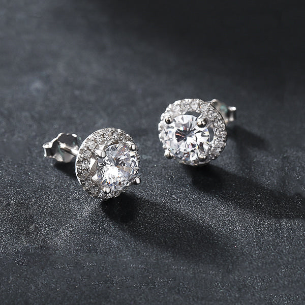 Sterling silver round cubic zirconia halo stud earrings