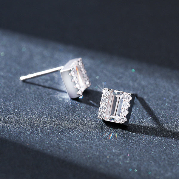 Square mixed cut cubic zirconia stud earrings made of sterling silver