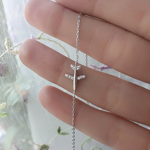 Sterling silver airplane bracelet close up