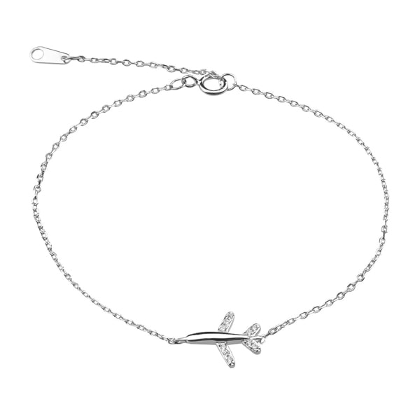 Sterling Silver Plane Necklace With White Crystal Details 