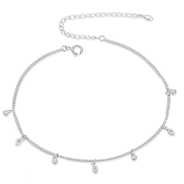 Silver crystal charm anklet