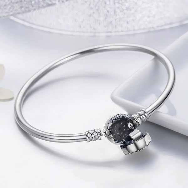 Sterling silver crystal eye bracelet displayed with its lock open