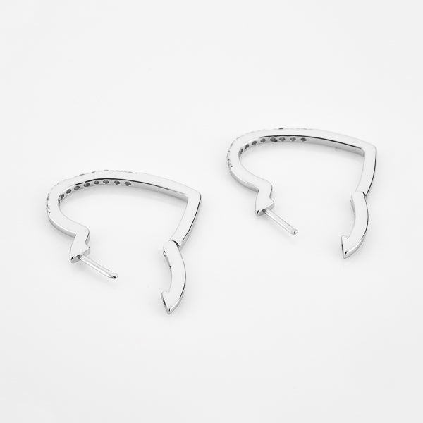 Silver crystal heart hoop earrings details