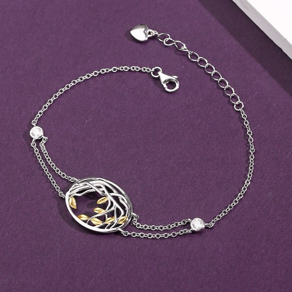 Sterling silver designer leaf bracelet close up details