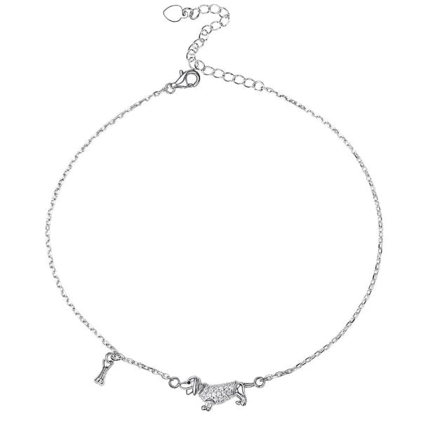 Sterling silver dog with a bone anklet