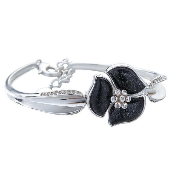 Sterling silver flower bangle bracelet