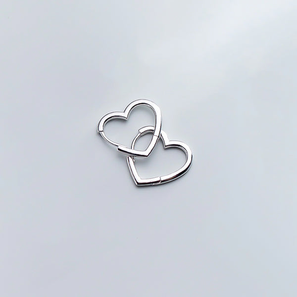 Silver heart hoop earrings details