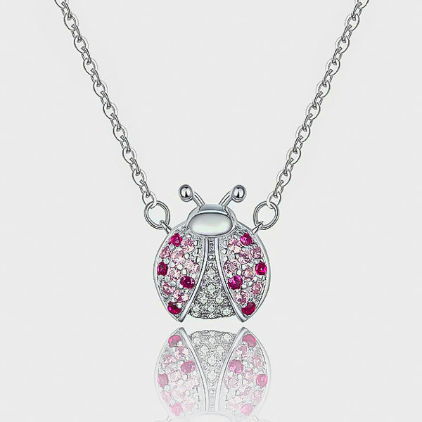 Sterling silver ladybug necklace close up details
