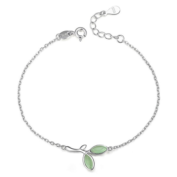 Sterling silver leaf bracelet with green opals