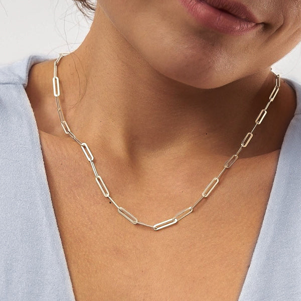 Sterling Silver Small Paper Clip Toggle Necklace