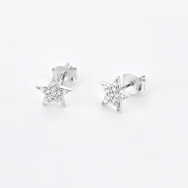 Silver pavé crystal star stud earrings details